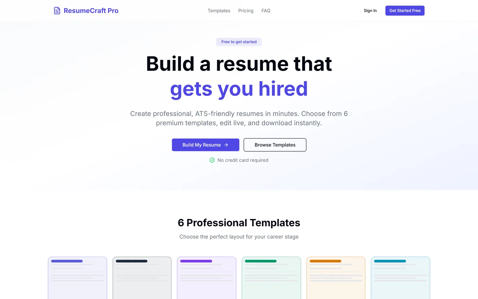 ResumeCraft Pro landing page